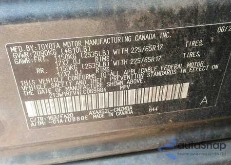 2020 Toyota Rav4 Xle из США, поврежденный, VIN 2T3W1RFV4LC069984